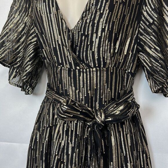 Ba&sh Nixon Metallic Silk Blend Empire Gown size small Black gold- Repaired - Picture 14 of 16